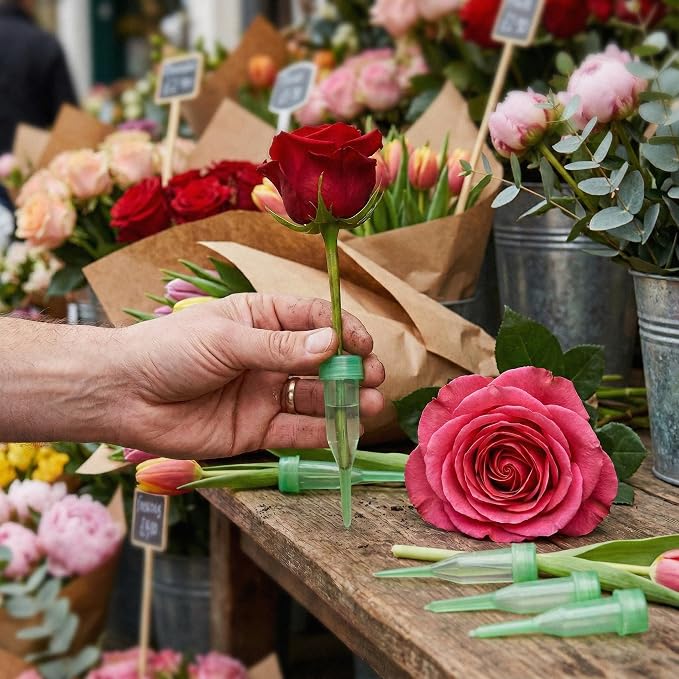 Royal Imports Floral Water Tubes with Caps – 2.5" Green Plastic Flower Vials for Single Stem Roses, Buds, Bouquets – Pointed Style, 1/2" Opening – 25 Pack
