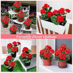 2 Pack Artificial Geranium Fake Flowers for Outdoors Spring Summer Decor, Silk Geraniums Red Flowers UV Resistant Faux Flower Potted Plants for Gardens Farmhouse Indoor Home Table Decor (Red)