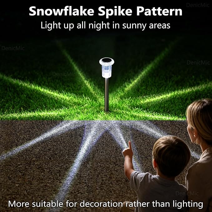 DenicMic Solar Lights Outdoor 15 Pack Waterproof 6000K Cold White LED Stainless Steel Stake Outside Lights for Yard Pathway Garden Driveway Walkway Landscape Path Lighting