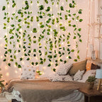 CEWOR 14 Pack 98ft Fake Ivy Vines, Artificial Ivy Garland with 100 LED String Lights, Hanging Plants Greenery Backdrop Green Leaves for Bedroom Room Wall Decor Wedding Party Table Decoration