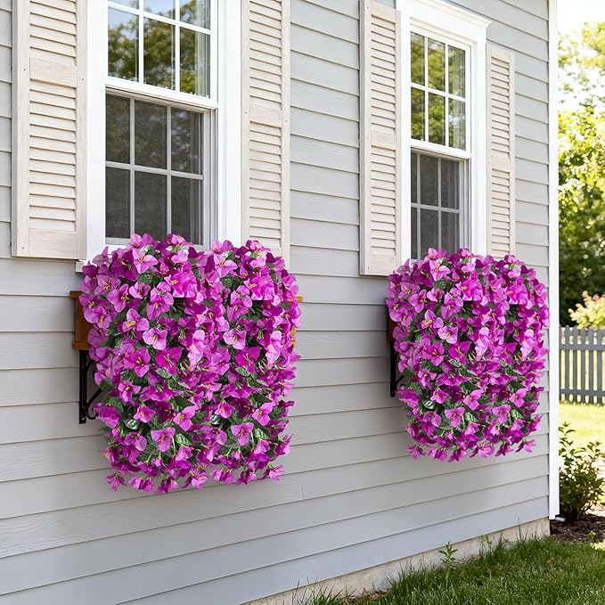 Artificial Fake Hanging Flowers with Basket for Outdoors Decoration, 3PCS Faux Flowers for Outdoor Planters UV Resistant No Fade Silk Bougainvillea for Home Porch Patio Garden Balcony Yard Decor