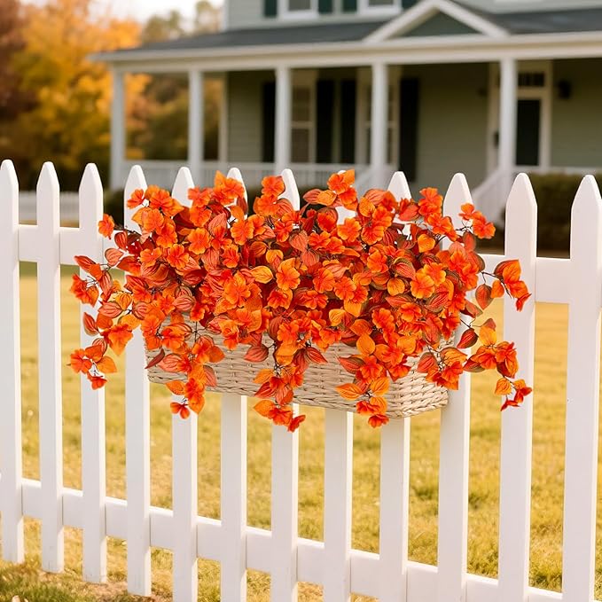 INXUGAO Fake Fall Flowers Artificial for Decoration 2PCS Faux Silk Fall Flowers Plants for Outdoors Outside Planters UV Resistant Looks Real for Front Door Porch Patio Garden Decor