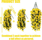 Sggvecsy Artificial Fake Hanging Flowers Plants for Outdoor Outside Spring Summer Decoration 4PCS Faux Silk UV Resistant Realistic Morning Glory Trailing Vines for Home Porch Patio Balcony(Yellow)