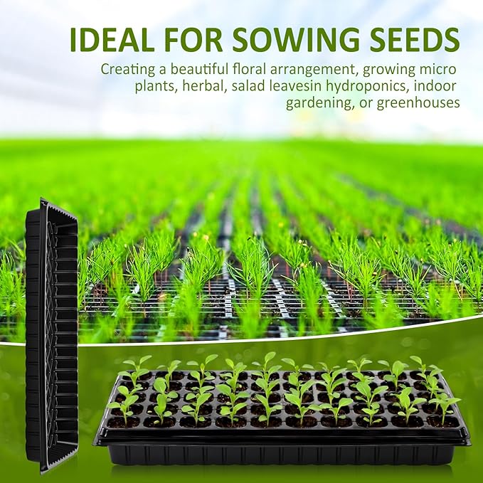 Vesici 20 Pack Seed Starter Trays, 50 Cell Seedling Trays with 1020 Flat Tray, Deep Plug Nursery Plant Pots for Germination, Water Collection, Indoor Outdoor Seed Starting & Transplanting