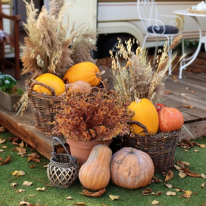 12Pcs Artificial Fake Flowers, Artificial Outdoor Mums,Artificial Fall Flowers, Fake Outdoor UV Resistant Autumn Plants for Home Kitchen Christmas Festival Thanksgiving Autumns Decoration (Brown)