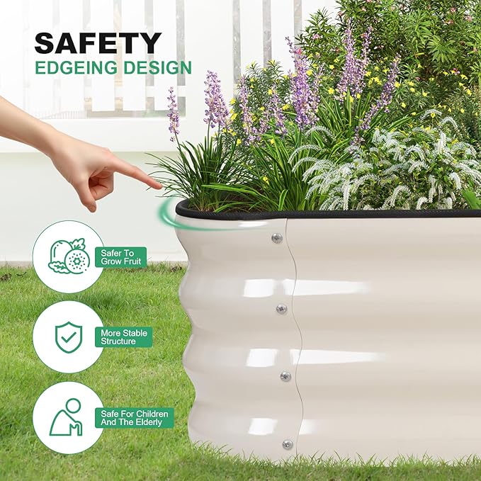1MORE Raised Garden Bed -4X2X1 Galvanized Planter Box for Outdoor Gardening,3 in 1 Modular Raised Bed Kit with Protective Tape, Gloves for Herb，Ideal for Vegetables and Plants.White-1Pack