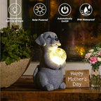 Dog Garden Statues - 8.4 Dog Decor with Gazing Ball LED Lights, Unique Gifts for Mom Grandma Birthdays, Outdoor Decor for Outside Lawn Porch Patio (Gray)