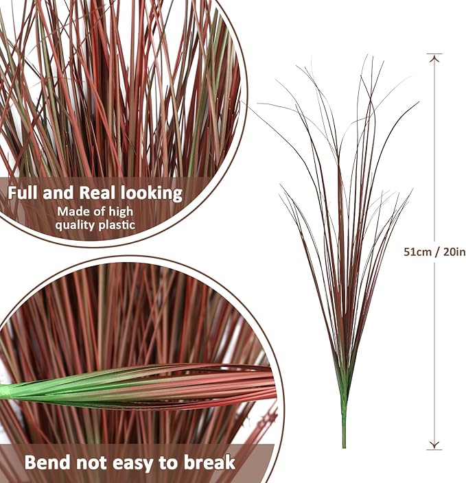 32 Bundles Red Artificial Plants Onion Grass Outdoor 20 Inch Fake Shrubs Wheat Grass UV Resistant Autumn Greenery Stems Faux Bushes Plant for Indoor Home Farmhouse Summer Decor