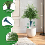 Grooy Artificial Fern Topiary Ball with Ground Spike, Set of 2 Realistic Boston Fern Plants Shrub, Fake UV Resistant Evergreen Bushes Tree for Porch Garden Indoor Outdoor Decor