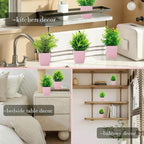 GREENTIME 4 Pack Fake Plants in Pink Pot Mini Artificial Eucalyptus Potted Plant Small Faux Grass Greenery Potted for Indoor Home Office Farmhouse Bathroom Table Decoration