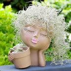 vomiceak Face Planters Pots Head Planter for Indoor Outdoor Plants - Cute Plant Pots for Flower Succulent with Drainage Hole - Gift Ideas for Mother (Khaki Lady)