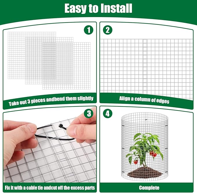 30Pcs Garden Plant Protector Cage 12''x12'', 10 Set Metal Wire Protectors for Plants, Protection Cages with Stakes Nylon Ties, Animals Barrier to Keep Chicken Rabbit Away from Plants Flower Vegetables
