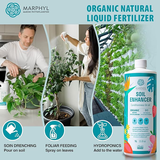 MARPHYL Plant Fertilizer Houseplants and Garden - Marine Phytoplankton Soil Improver and Hydroponic Fertilizer for Grasses, Bamboo, Succulents, & Vegetables - Organic Plant Liquid (Pack of 2)