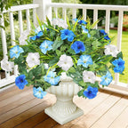 Artificial Flowers Plants for Outdoors, 6PCS UV Resistant Faux Flowers Outdoor Plants, Fake Petunias Silk Flowers for Garden Balcony Yard Porch Decor (White Blue)