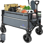 ROSONG Collapsible Wagon Cart with Wheels Foldable - Folding Utility Heavy Duty Wagons Carts for Grocery Sports Garden Shopping Camping Grey