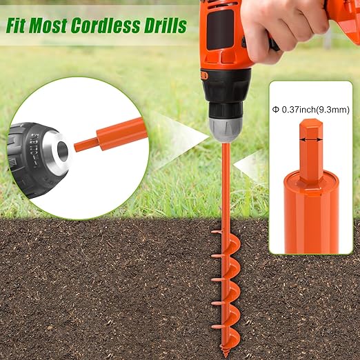 Insaga Threaded Auger Drill Bit Pro, 3.5''x32'' Garden Earth Auger with Self-Tapping Screw & Reinforced Weld, 3MM Heavy Duty Spiral Drill Bit for Drill,for Bulbs Flowers Plants Post Hole Digger