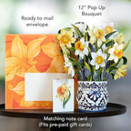 Freshcut Paper Pop Up Cards, English Daffodils, 12 Inch Life Sized Forever Flower Bouquet 3D Popup Greeting Card, Birthday Cards, Get Well Gifts, Blank Notecard & Envelope
