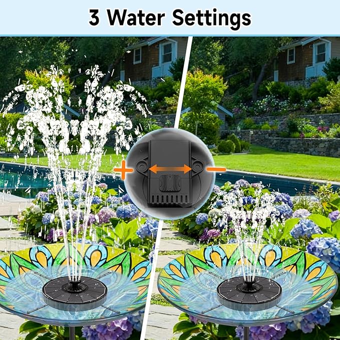 Yzert Solar Fountain, 3-Level Adjustable Water Height, 3.5W Glass Powerful Outdoor Fountain Pump with Rotating Rods & 7 Nozzles for Bird Bath, Garden, Pond, Patio, Flower Pot (2026 Model, Black)