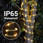 Solar Rope Lights, 33ft 100LED Solar String Lights, 8 Modes Waterproof Solar Powered Outdoor Light, Flexible Clear Tube Light for Garden, Backyard, Patio, Deck, Porch, Pool,Tree Decoration- Warm White