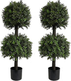 ALL SEASON GREEN 3ft Topiary Trees Artificial Outdoor Double Ball Shape Boxwood Topiary UV Resistant, Front Porch Decor Set of 2