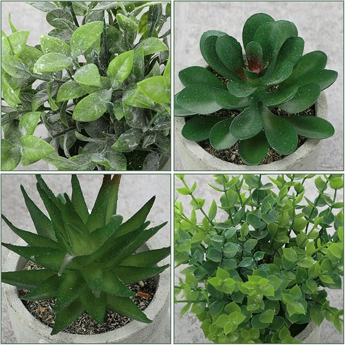 Chunful 6 Pack Small Artificial Greenery Potted Plants Indoor Mini Fake Eucalyptus Rosemary Succulents in Pulp Rustic Farmhouse Table Centerpiece for Shelf Bathroom Bedroom Kitchen Office