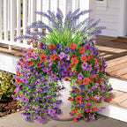 Artificial Fake Hanging Flowers Plants for Outdoor Outside Decoration, Faux Silk Daisy Flower Realistic UV Resistant for Front Porch Patio Balcony Garden Yard Indoor Planter Home Decor(Purple Red)