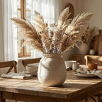 Rustic Terracotta Pot, 7 Inch Short Farmhouse Vase with Weathered Texture Vintage-White, Boho Home Decor for Pampas Grass, Tabletop, Mantel and Shelf Styling