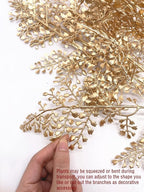 Fake Plants for Christmas Decor, PASYOU Artificial Gold Flowers Plastic Grass Shrubs Leaves Indoor Outdoor Home Garden Party Hotel Verandah Wedding Event Faux DIY Decoration - 30 Inch Golden 2 Bunches