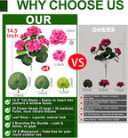 TURNMEON Artificial Geraniums Flowers for Outdoors Summer Decoration, 4 Bundles Fake Flowers Silk Pink Flowers UV Resistant No Fade Faux Plants for Planter Gardens Table Porch Indoor Cemetery Decor