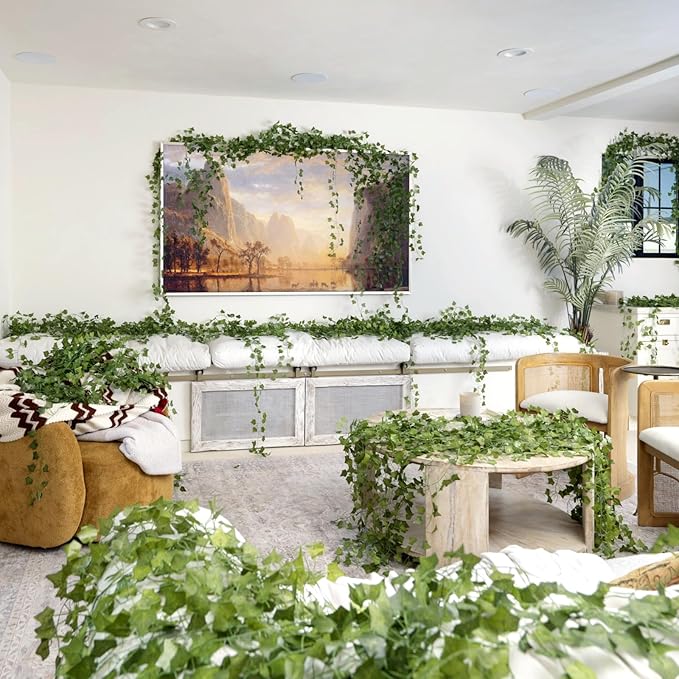 CQURE 240 Pack 1680Ft Artificial Ivy Fake Vines,Ivy Garland Greenery Garland Fake Hanging Plants Vines Aesthetic Green Leaves for Bedroom Wedding Party Garden Wall Room Decor