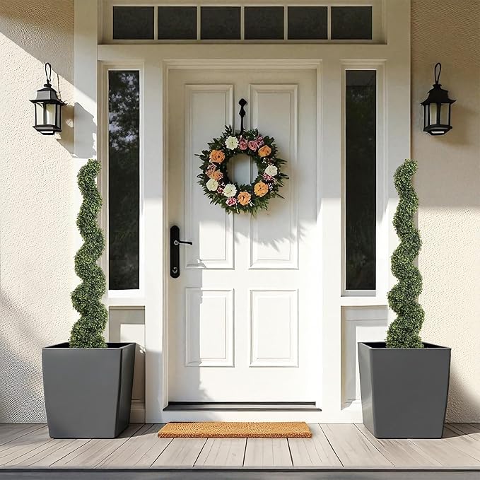 THE BLOOM TIMES 5ft Tall Spiral Topiary Trees Artificial Outdoor Set of 2, UV Resistant Large Faux Evergreen Fake Boxwood Plants for Front Porch Outside Planter Entryway Entrance Decor 5 Foot