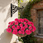 INSPRING Geraniums Artificial Flowers Hanging Basket for Outdoors Outside Spring Decoration, 8 Bundles Silk Flowers Fake Plants Look Real UV Resistant for Porch Home Patio Balcony Yard, Hotpink