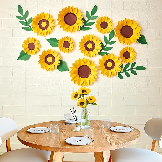 PAPER JAZZ Sunflower Paper Flower Decoration for Wall,3D Gaint Flower Wall Decor | Large Yellow Sunflowers for Bulletin Board Kitchen Living Room for Baby Shower,Nursery Room.