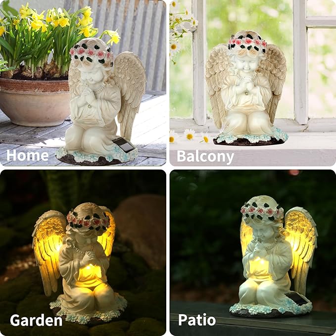 Angel Figurines, Outdoor Angel Statues for Garden, Solar Statues Outdoor Decorations for Patio Patio Lawn Yard Balcony, Garden Mom Gift