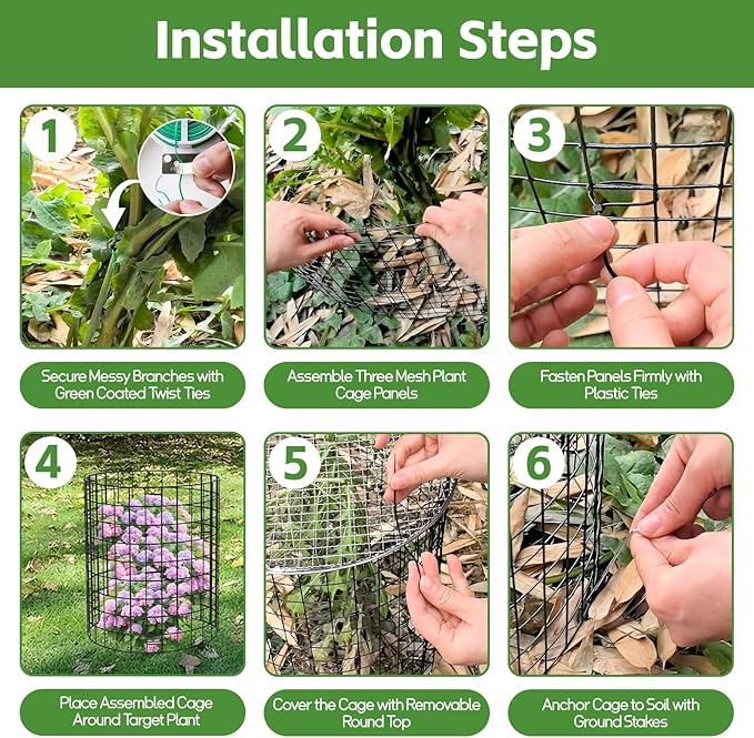 5 Pack Plant Protector from Animals, Wire Plant Cages Garden Plant Protectors, 15pcs Metal Mesh with Covers, Bunny Barricades Chicken Wire Cloche for Flower Vegetable to Keep Animals Out