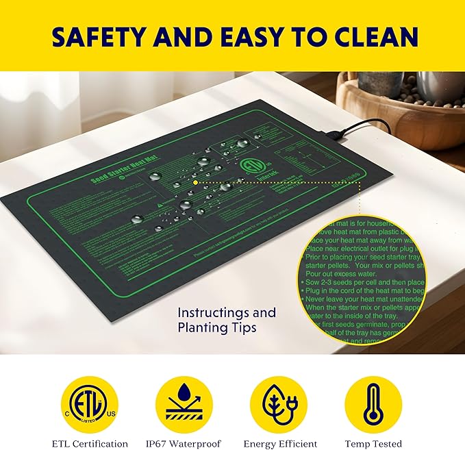iPower 2 Pack Seedling Heat Mat for Seed Starting, ETL Listed Durable Waterproof Warm Hydroponic Heating Pad, for Indoor Plants Germination, 10" x 20"