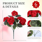 Der Rose 6 Pack Red Artificial Geraniums Flowers for Outdoors UV Resistant Faux Flowers for Outdoor Planters Window Boxes Patio Cemetery Porch Decor