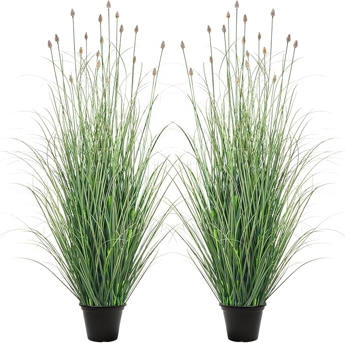 3FT / 4FT Extra Lush Artificial Plant (2pcs), Luxury Fake Tall Plants with Pot, Luxury Faux Tall Greenery with Dogtail for Garden Porch and Home Decor (Gray, 4FT)