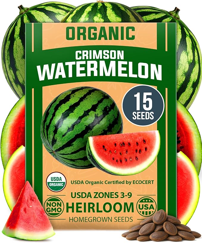 HOME GROWN 𝗨𝗦𝗔 𝗣𝗥𝗘𝗠𝗜𝗨𝗠 𝗢𝗥𝗚𝗔𝗡𝗜𝗖 Watermelon Vegetable Seeds 15 & Cherry Belle Radish 800 & Tendersweet Carrots 3000