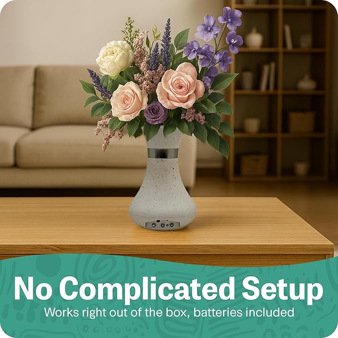 Interactive Robotic Vase for Flower Bouquets - Rustic Sand Speckled| Bluetooth Capable, Touch Sensitive Floral Holder | Record a Message for Mother's Day, Birthdays and More| 6x8.5 Inches