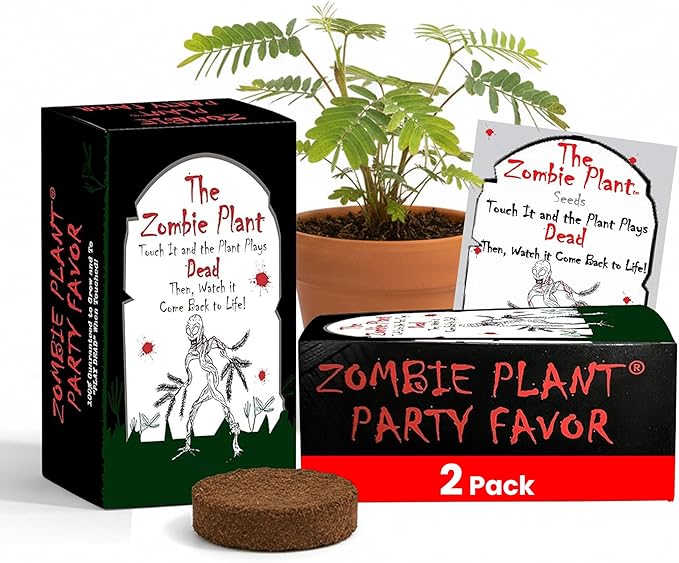 Zombie Plant Party Favors (2) Plays Dead When Touched! Includes Soil, Seeds & Mini Flower Pot. Supplies for Zombie Themed Birthday. Plant it as a Fun Indoor Science Activity