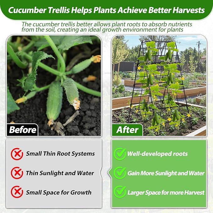 2 Packs Cucumber Trellis for Raised Bed 42 x 16 A Frame Metal Adjustable Garden Trellis for Climbing Plants Outdoor, Foldable Coated Steel Easy Install Cucumber Trellis for Vegetable Fruit Flower