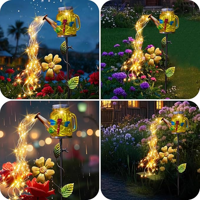 SRNPMIU Solar Watering_Can Light, Yard Outdoor Decor Lights, IP65 Waterproof, Hanging Dragonfly Garden Light, Outside Garden Flower Bed Decor, Women Gift, Birthday Gifts