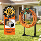 Garden Hose Holder, Heavy-Duty Metal Stand with Stable Base & 2 Tool Hooks, Freestanding Storage Rack for Outside, Holds 150ft – Hose Holders for Yard & Lawn