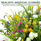 TURNMEON 20 Bundles Artificial Flowers for Outdoors, Spring Grass Camellia Fake Flowers Fern Plants Eucalyptus, UV Resistant No Fade Faux Greenery for Gardens Cemetery Summer Decor(Mixed 6 Styles 2)