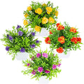 TerraVervre Fake Plants 4 Packs,Small Artificial Plants with Flowers, for Bathroom, Office,Home,Conference Table Decor, Indoor Desk Décor