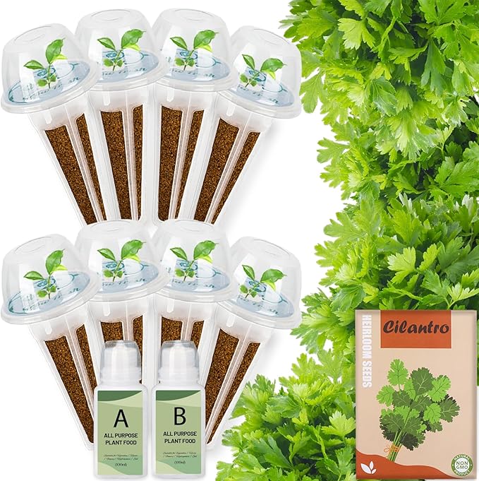 Cilantro Seed Pods Kit Hydroponic - Refill Herb Pod for All Indoor Garden, 8 Grow Pods with Seeds of Cilantro & Plant Food, Compatible with All Hydroponics Growing Systems