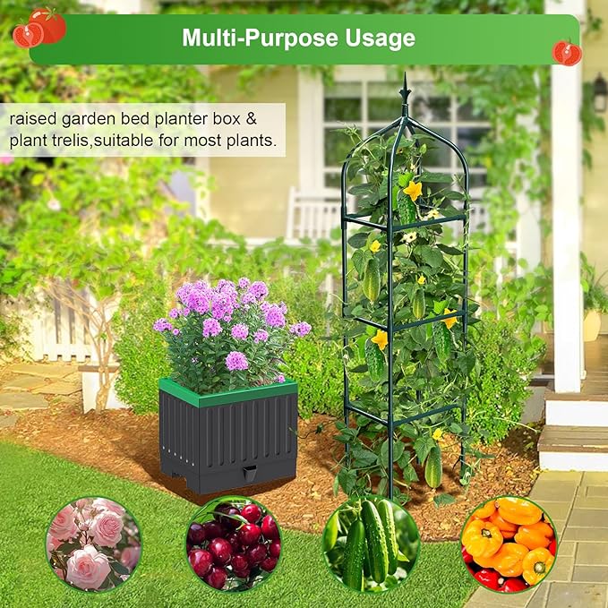 Raised Garden Bed Planter Boxes with Trellis,1pcs 70.9" Self-Watering Tomato Planter Boxes with Trellis for Climbing Vegetables Plants Flowers Tomato,Use for Indoor Outdoor (Black)