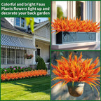 Artificial Fall Flowers for Outdoor Plants 24 Bundles Fake Lavender Plastic Faux Monkey Grass for Verandah Window Garden Office Patio Front Porch UV Resistant for Planter(Autumn Red)