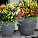 Geegoods Artificial Plants Flowers for Outdoor – 48 Bundles UV Resistant Faux Lavender Flowers with Monkey Grass for Garden Porch Window Patio Hanging Planter Decor